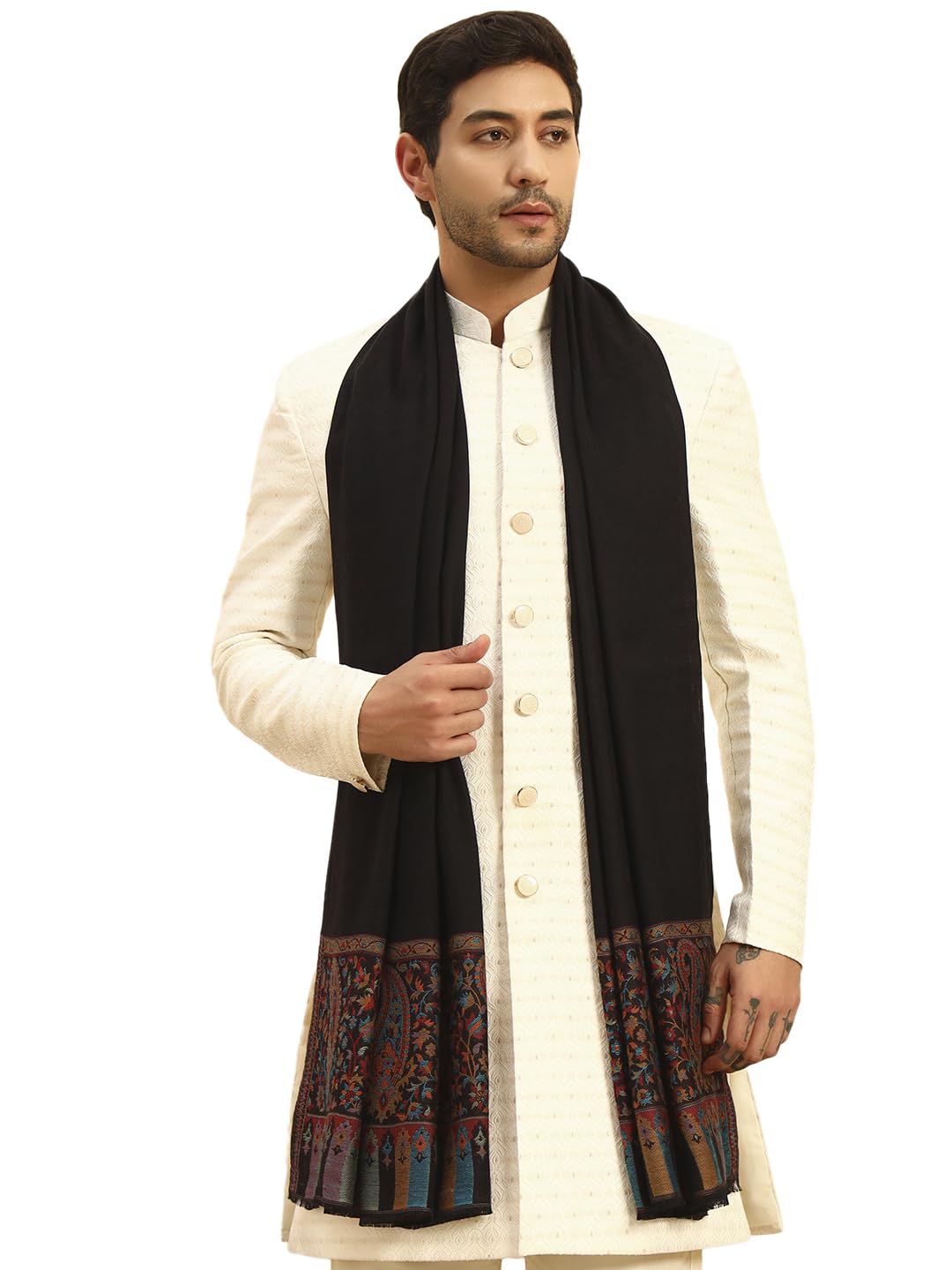 Men Gulpari Kaani Stole, Authentic Kashmiri Luxury Pashmina Style Shawl, Stole, Small Size Gents Lohi, (Size 28x80 Inches)