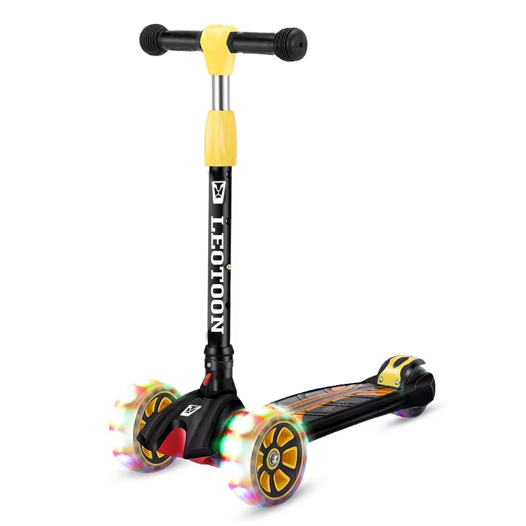 Leotoon Skywalker Kick Scooter | 3 Level Height | Aluminium Alloy | Lean to Steer | Lightweight | Rear Brake | Anti-Slip | 40 Kg Weight Capacity | Quick-Folding | 3 LED Wheels | (Black) (3-12 Years) (B0D8L9V3X1) Amazon Price History, Amazon Price Tracker