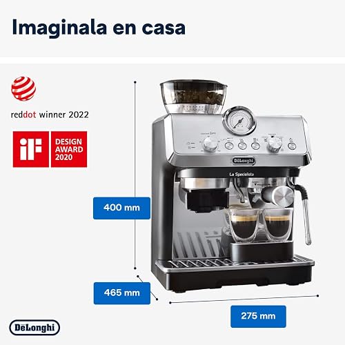 De'Longhi Perfetto La Specialista Arte, Máquina de Café Espresso y Cappuccino con Bomba, Máquina de Café en Grano, 3 Recetas Predefinidas, 8 Ajustes de Molienda, EC9155.MB, Metal/Negro - 4