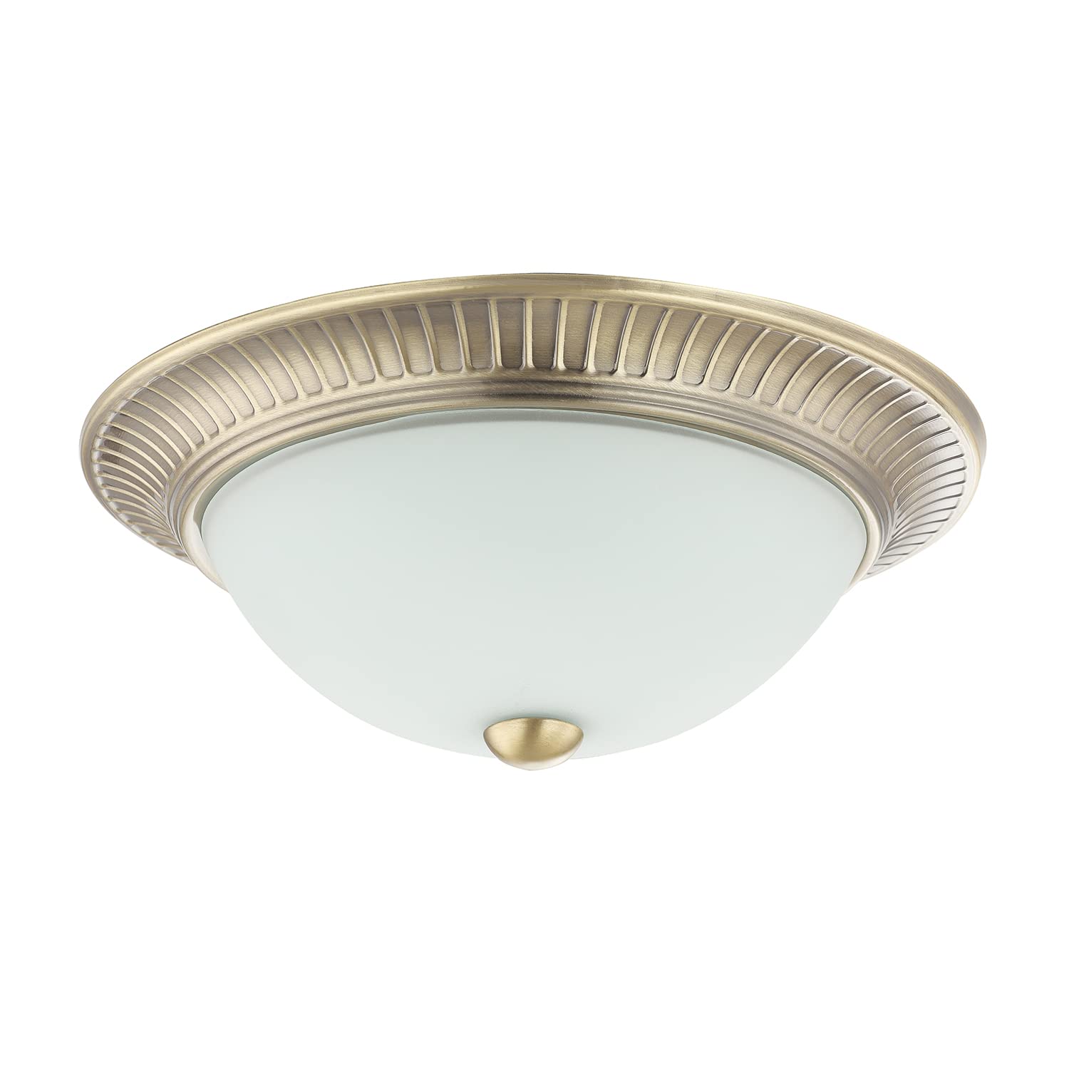 Rackhams Light/White Traditional Antique Brass Flush Ceiling Fitting With Glass Diffuser