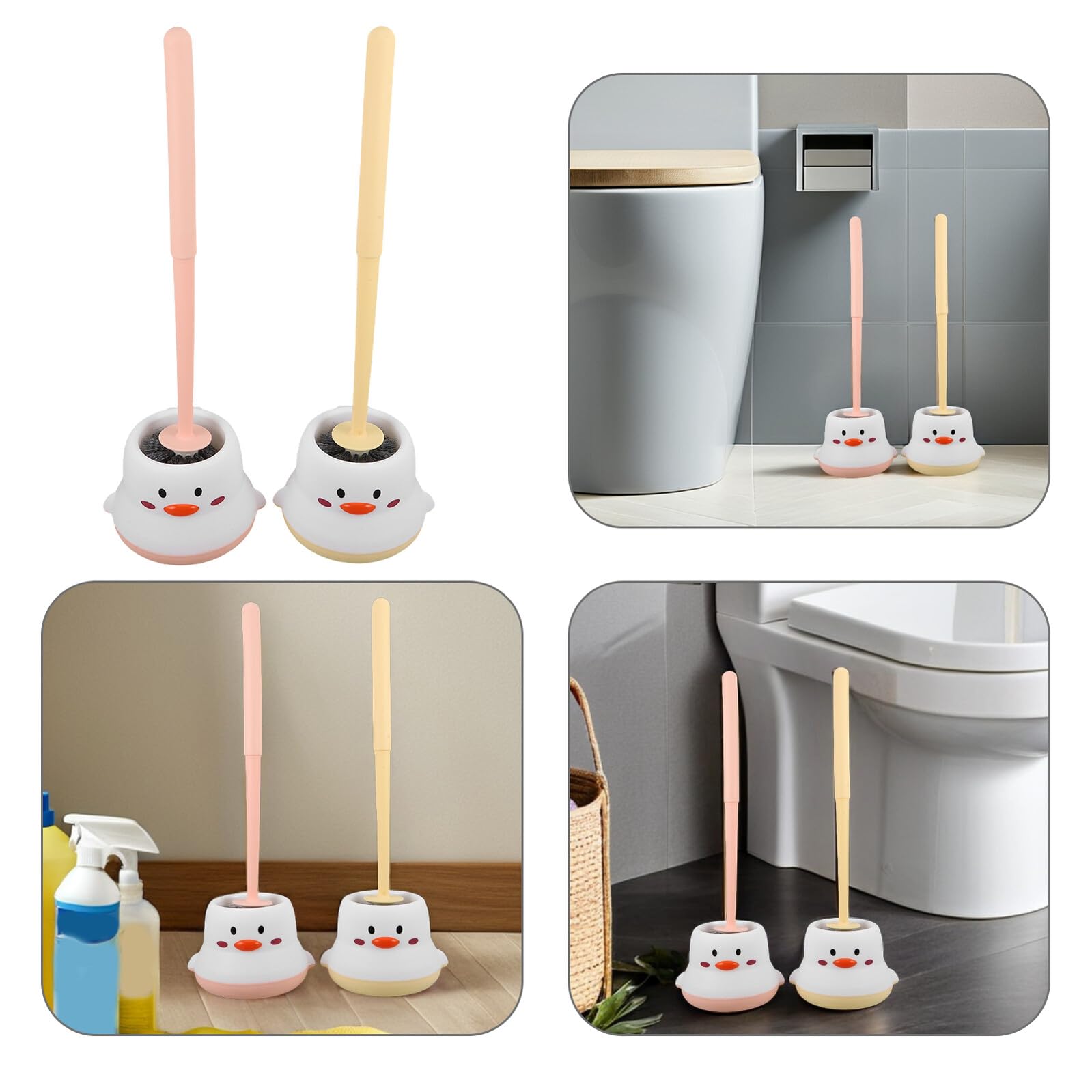 2piezas Escobilla de Baño de Pared Escobilla y Soporte para Inodoro con Mango para Baños Públicos Oficinas y Hogares Herramienta de Limpieza Multifuncional
