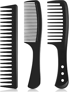 Wide Tooth Detangling Hair Comb Hair Styling Comb Set, Carbon Fiber Styling Cutting Comb Anti Static Heat Resistant Comb for Women Curly Straight Long Hair, Black, 3 pieces