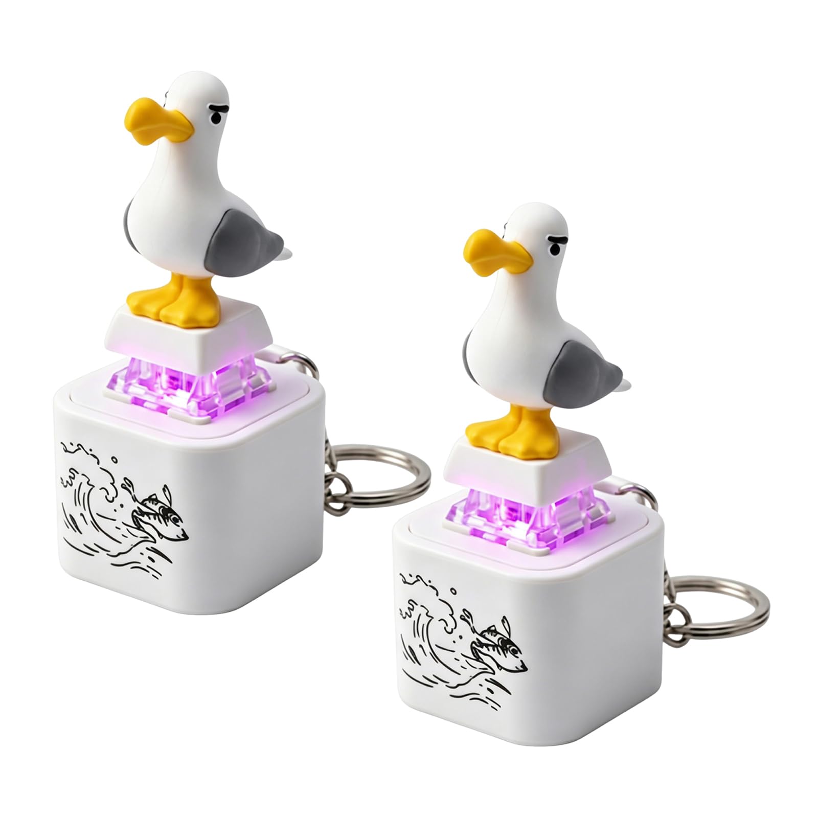Seagull Mine Sound Button Keychain, Rechargeable Fidget Clicker with Real Sound and LED Light, Funny Interactive Seagull Clicker Croaking Fidget for Home Office Relax