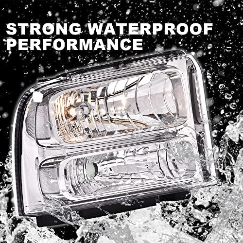 Image of GRAND ORANGE Headlights Assembly Compatible with 1999-2004 Ford F250 F350 F450 F550 Super Duty /Fit 2000-2004 Ford Excursion Headlamps Clear Lens Chrome Housing 1C3Z13008BA