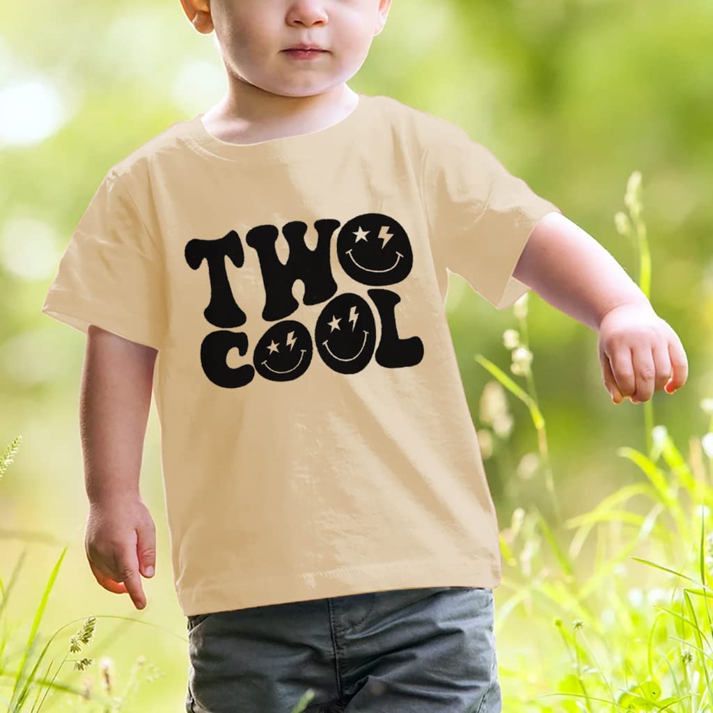 CM C&M WODRO Toddler Boys Girls Two Cool Shirt 2 Year Old Baby 2nd Birthday Outfit Short Sleeve Second Birthday T-Shirt Gift Beige