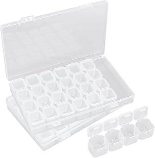 Cosics Rhinestone Storage Organizer Box, 28 Grid Clear Plastic False Nail Art Accessories Tool Case, Display Holder Empty Container with Separate Lids for Jewelry Diamond Charms Bead Glitter