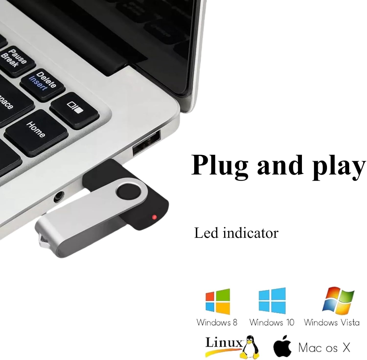 8GB USB Flash Drive 10 Pack USB 2.0 Thumb Drives Swivel Jump Drive Zip Drive for Data Storage with Lanyard/Label (Black)