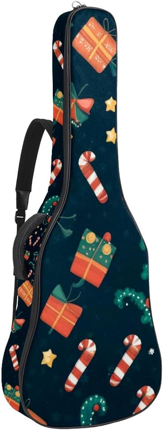 40/41/42-inch Merry Christmas Acoustic Guitar Bag With Adjustable Shoulder Strap And 2 Storage Bags. Guitar Bag With Back Hanging Loop, Electric, and Classical Guitars
