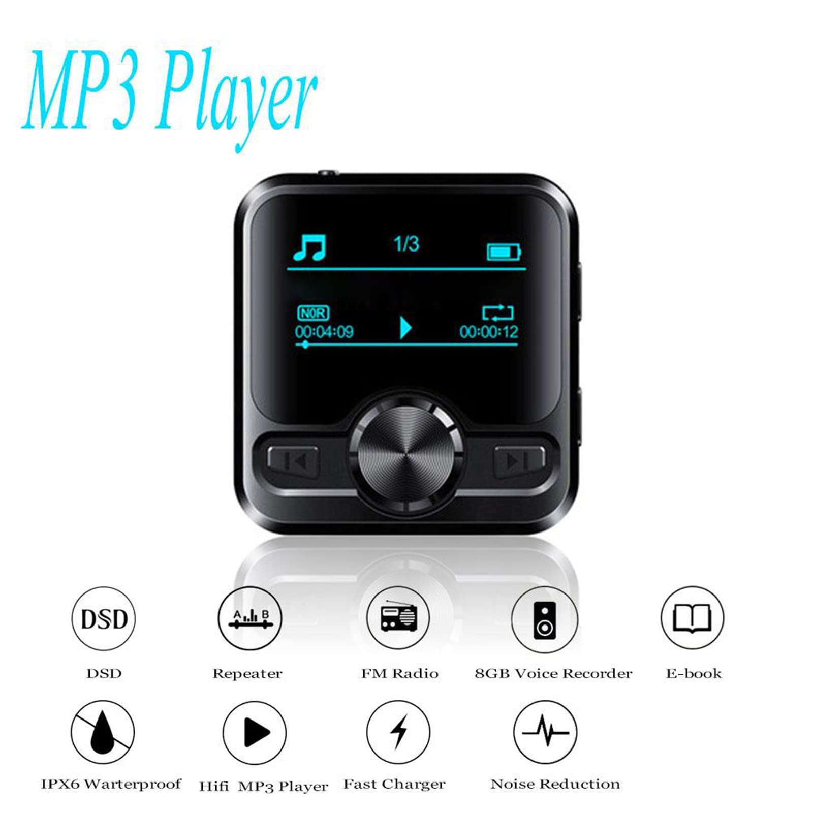 Bluetooth Sport HIFI Odtwarzacz MP3 Dyktafon IPX6 Zero hałasu z e-bookiem Wzmacniacz radiowy FM 1.1 cala Wyświetlacz,4GB