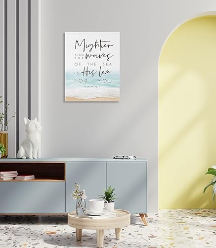 Miniatura 3 de LiTiu Letrero enmarcado con versículo de la Biblia con citas cristianas del Salmo 934, con texto en inglés "Mightier Than the Waves of the Sea is