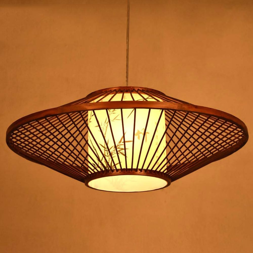 Luminaire suspendu au plafond lampe en bambou fait main abat-jour rotin