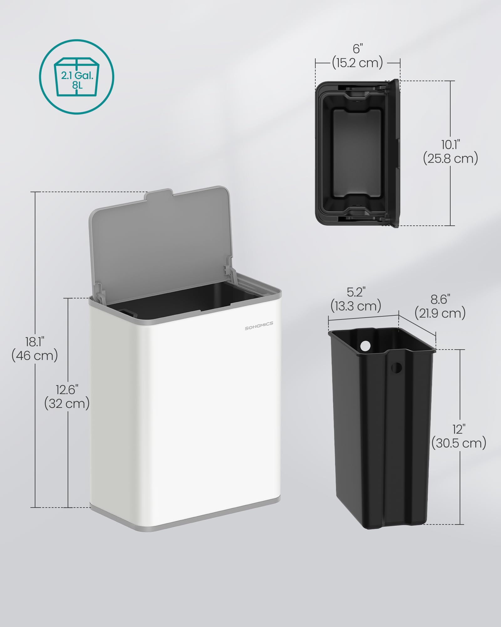 Poubelle Cuisine Murale SONGMICS 8L - Compost Déchets Alimentaires - Couvercle Hermétique - Noir