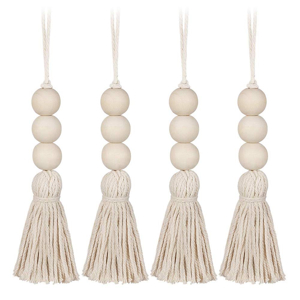 PURPLLE Wood Bead Garlands,Farmhouse Beads Tassels, Rustic Country Decor Prayer Beads Door Knob Decor(4Pcs)