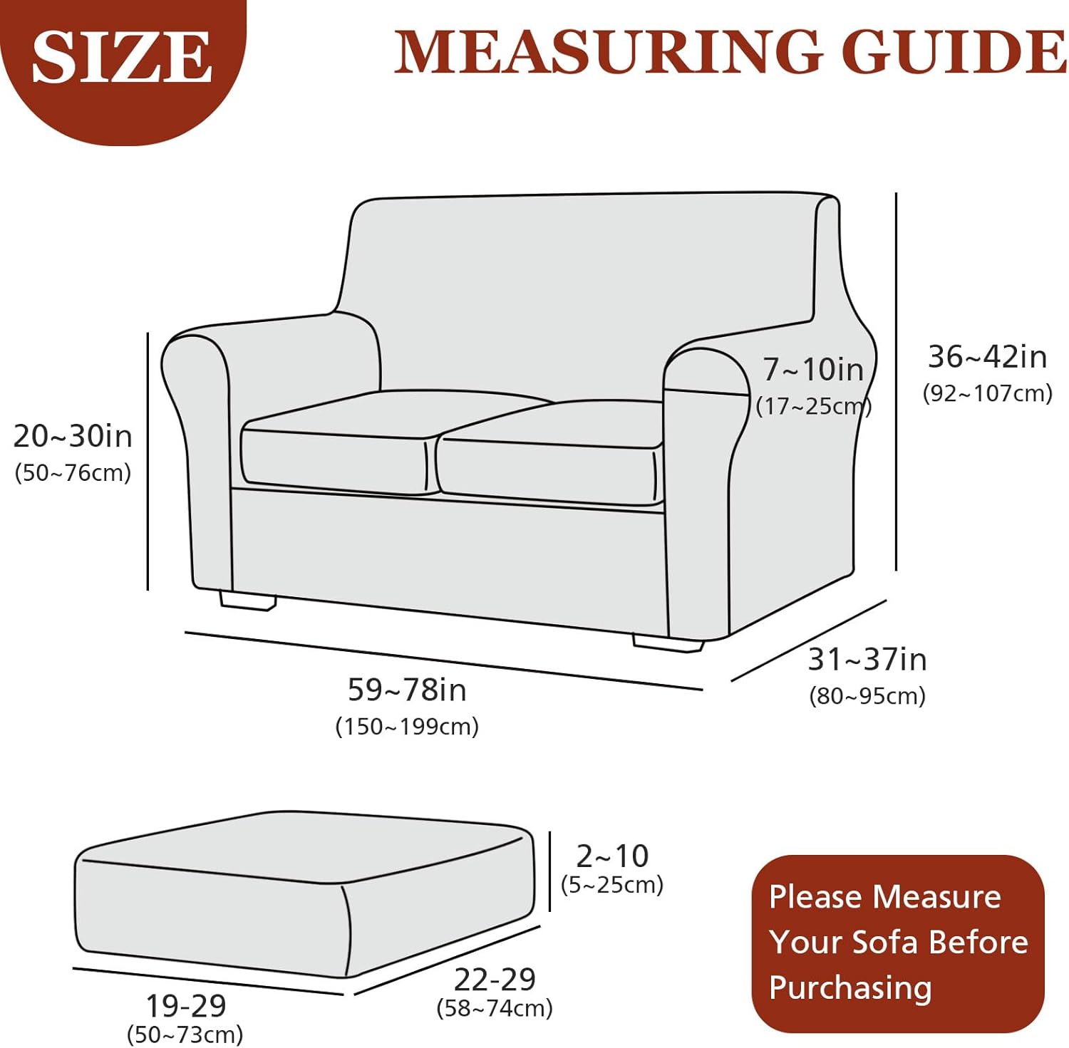 NICEEC Spandex Stretch 3 Pieces Loveseat Cover Water Repellent Couch Cover 2 Cushion Sofa for Pet Super Soft Sofa Slipcovers for Living Room Easy Fit Furniture Protector Washable(White)