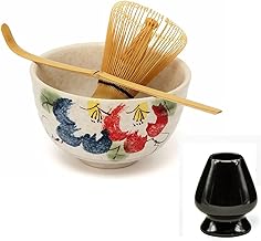 Complete Start Up Matcha Tea Kit - Retro Japanese Natural Bamboo Matcha Whisk ( Chasen ) - Scoop - Matcha Bowl - Whisk Holder - Ceremony Matcha tea Sets