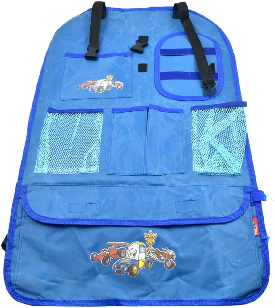 Oblivion Polyster Car Back seat Organizer/Holders Multifunctional uses with Multiple Pockets Storage with Tissue Box, Tablet, Bottle,Childrens Travel Storage Pockets,Hot and Cool Bag - Blue/Assorted