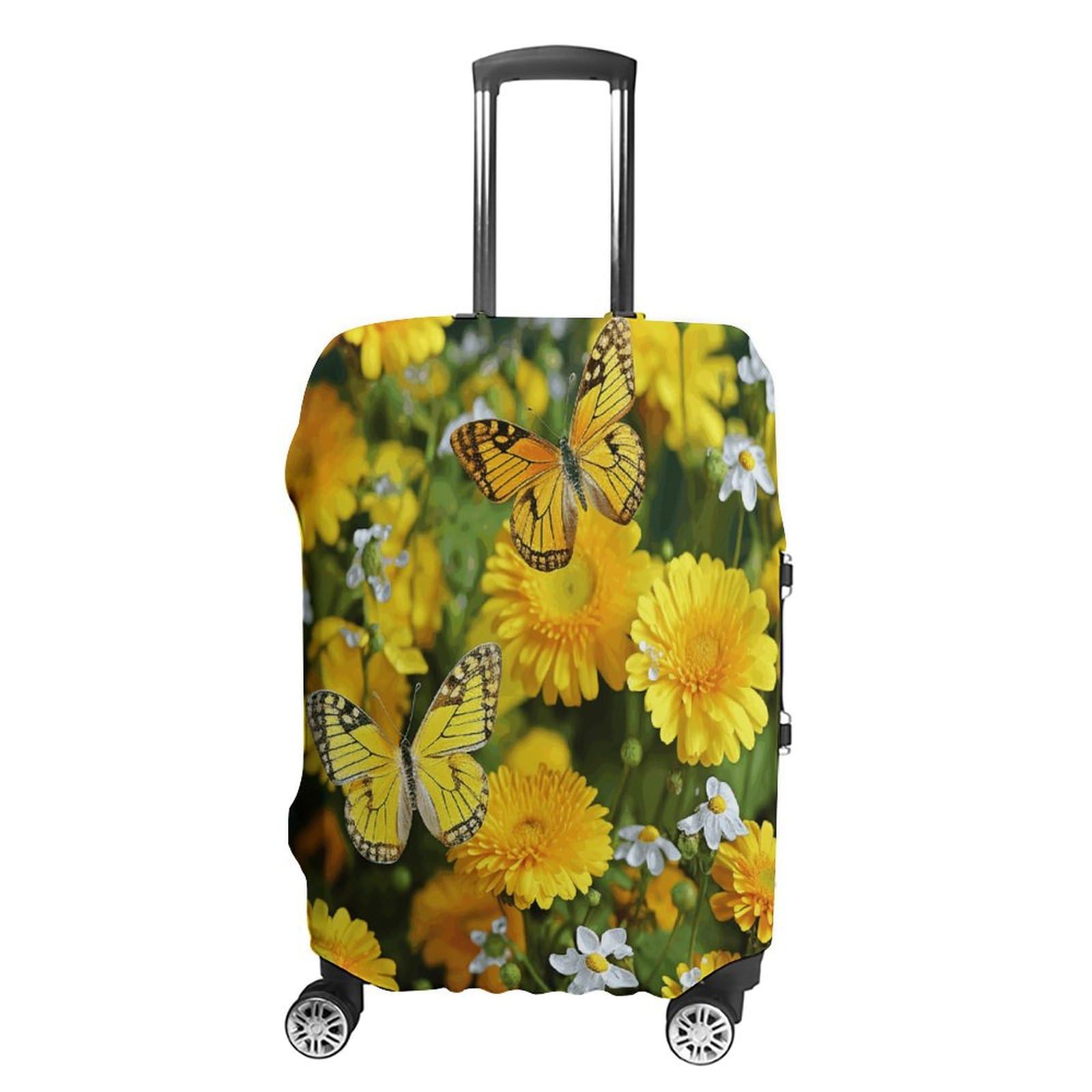 Housse de valise élastique jaune et blanche M en polyester - 8