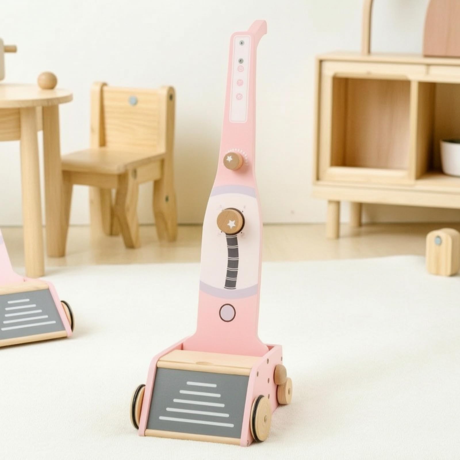 Aspirapolvere Giocattolo Robusto Aspirapolvere Giocattolo con Accessori Sicuro Gioco in Legno per Bambine, Cameretta , Blu