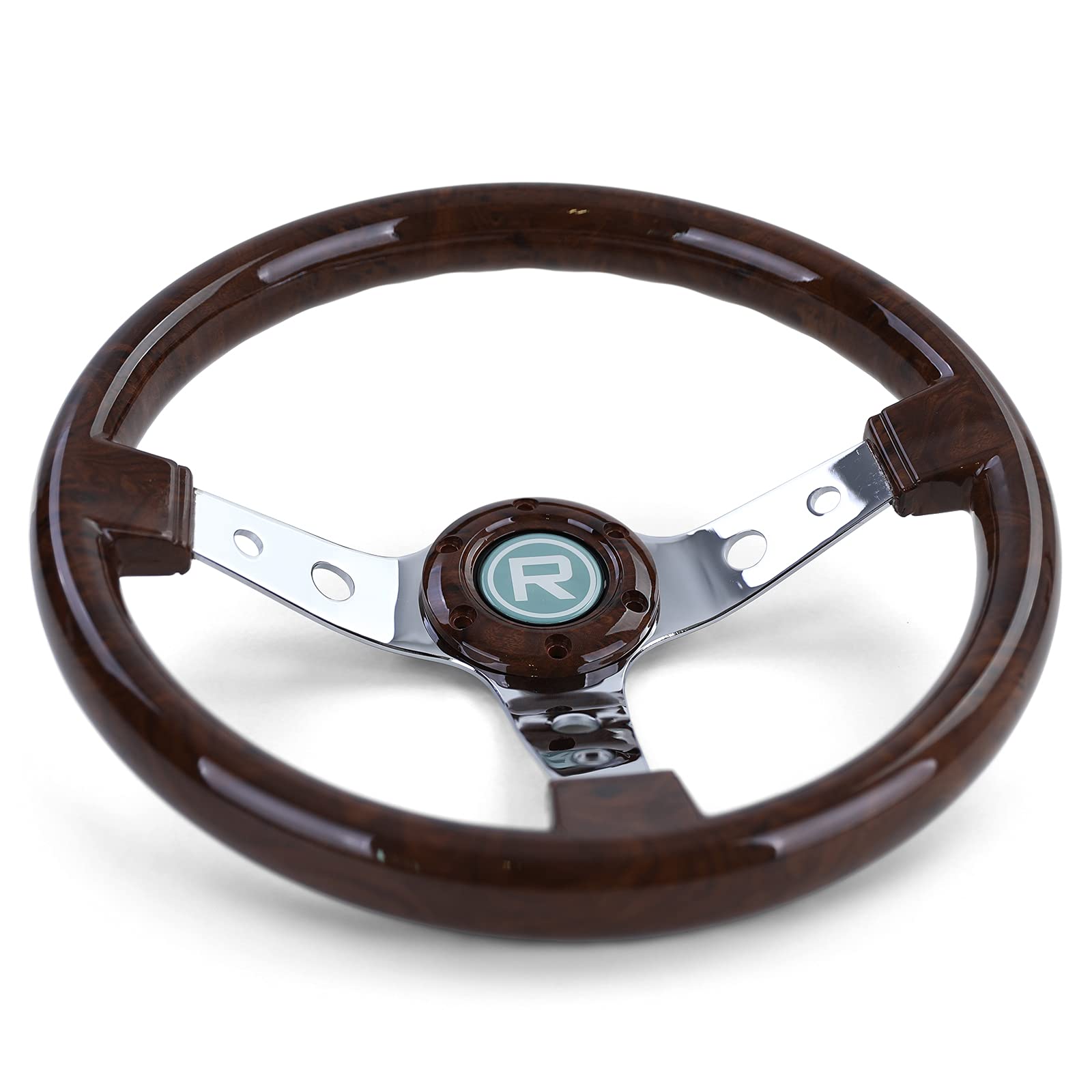 Sportlenkrad 350mm Wurzelholz Look Chrom Oldtimer Youngtimer Retro Klassiker