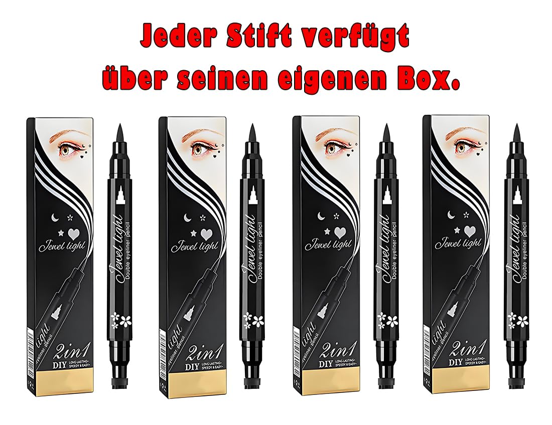 Znaczka twarzy i eyeliner zestaw, 4 sztuki czarny kształt znaczki i podkładki do oczu, podwójne zakończone 2-w-1 długopis do makijażu oczu