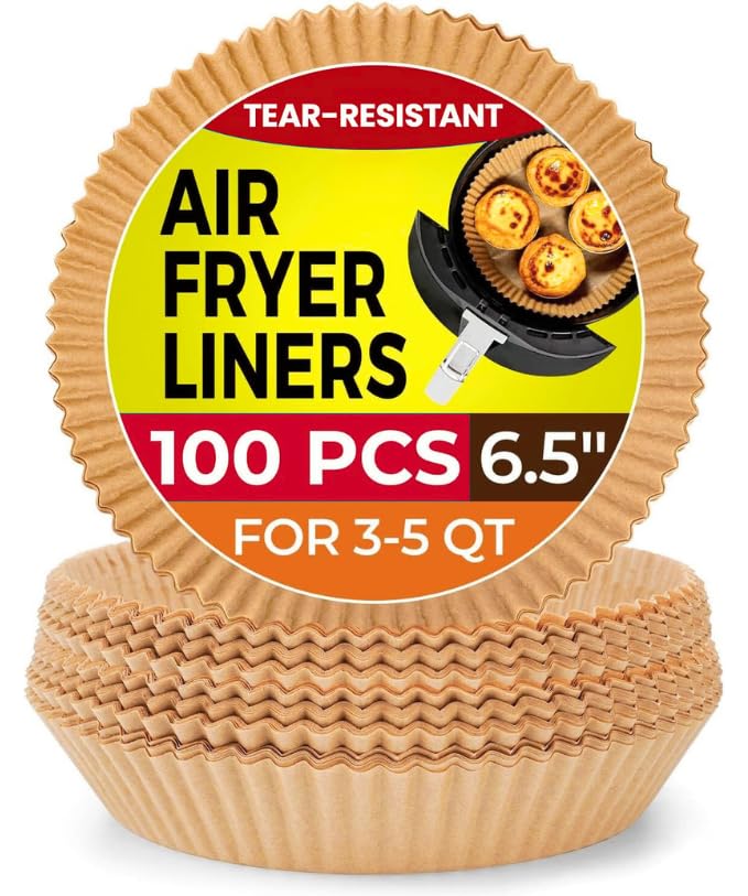 Image of RJ Shop 8 Inch Air Fryer Liners Disposable - 100 PCS Square Parchment Paper for 5-8 QT Air Fryer (Round)