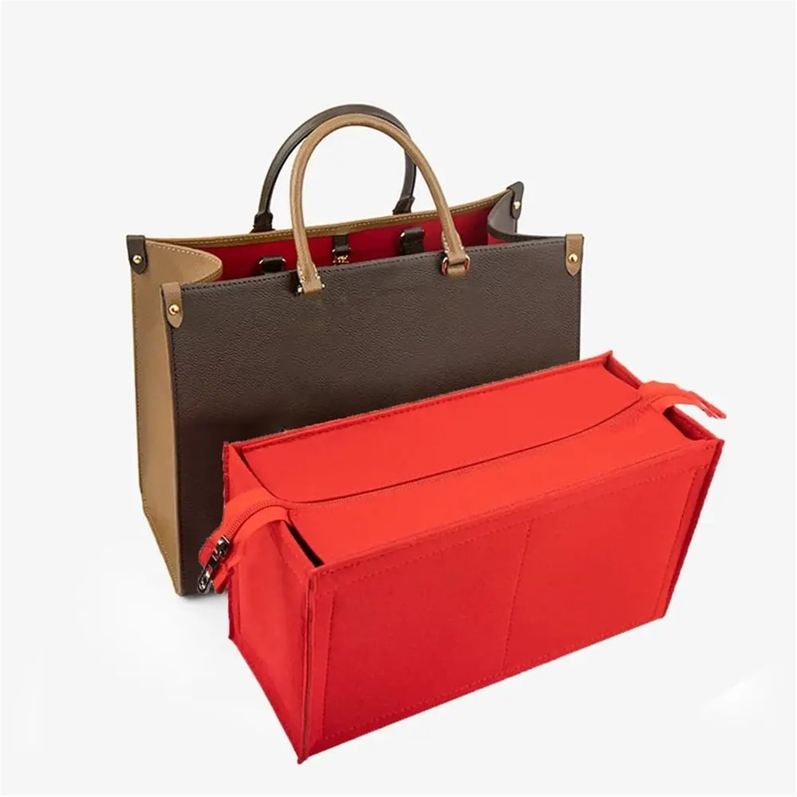 3 uds. Forro de inserción fieltro, bolsa organizadora for bolso, mano, interno for almacenamiento bolsas Para Bolso(Khaki,L)