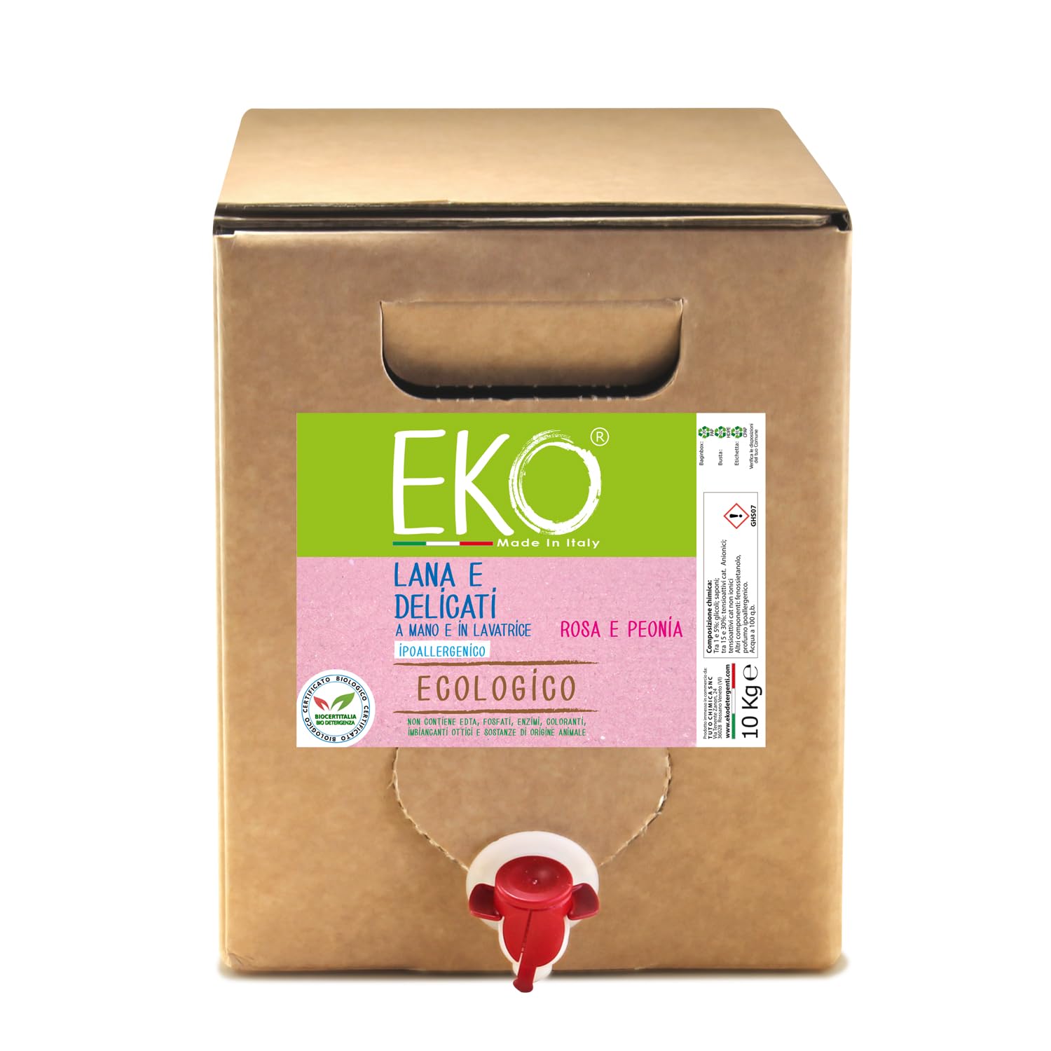 Eko Detersivo Lavatrice Lana e Delicati Alla Spina 10Kg, Profumo Floreale, Ecologico - Bag in Box