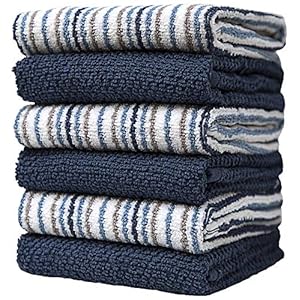 Kitchen Towels 16”x 26” - 6 Pack | Large Cotton Kitchen Hand Towels | Dish Towels | Popcorn Stripe Design | 430 GSM Highly Absorbent Tea Towels Set with Hanging Loop | Dish Towels for Kitchen | Blue Kitchen Towels 16x 26 6 Pack Large Cotton Kitchen Hand Towels Dish Towels Popcorn Stripe Design 430 GSM Highly Absorbent Tea Towels Set with Hanging Loop Dish Towels for Kitchen Blue