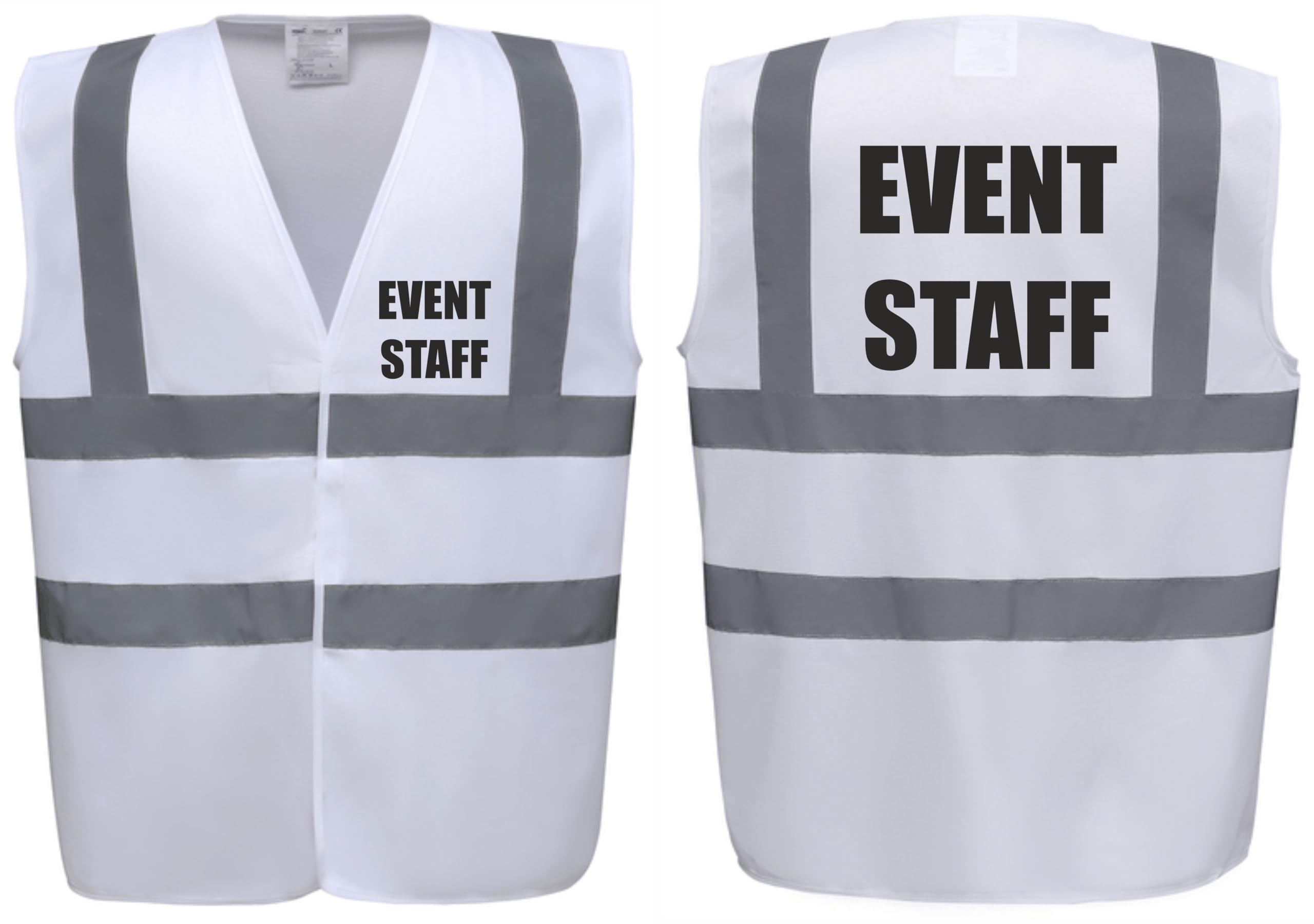 Brook Hi Vis Premium Safety Vest - EVENT STAFF Printed Front & Back, Event Management High Viz Waistcoat, Available in 14 Colours, Festivals (UK, Alpha, L, Regular, Regular, White)