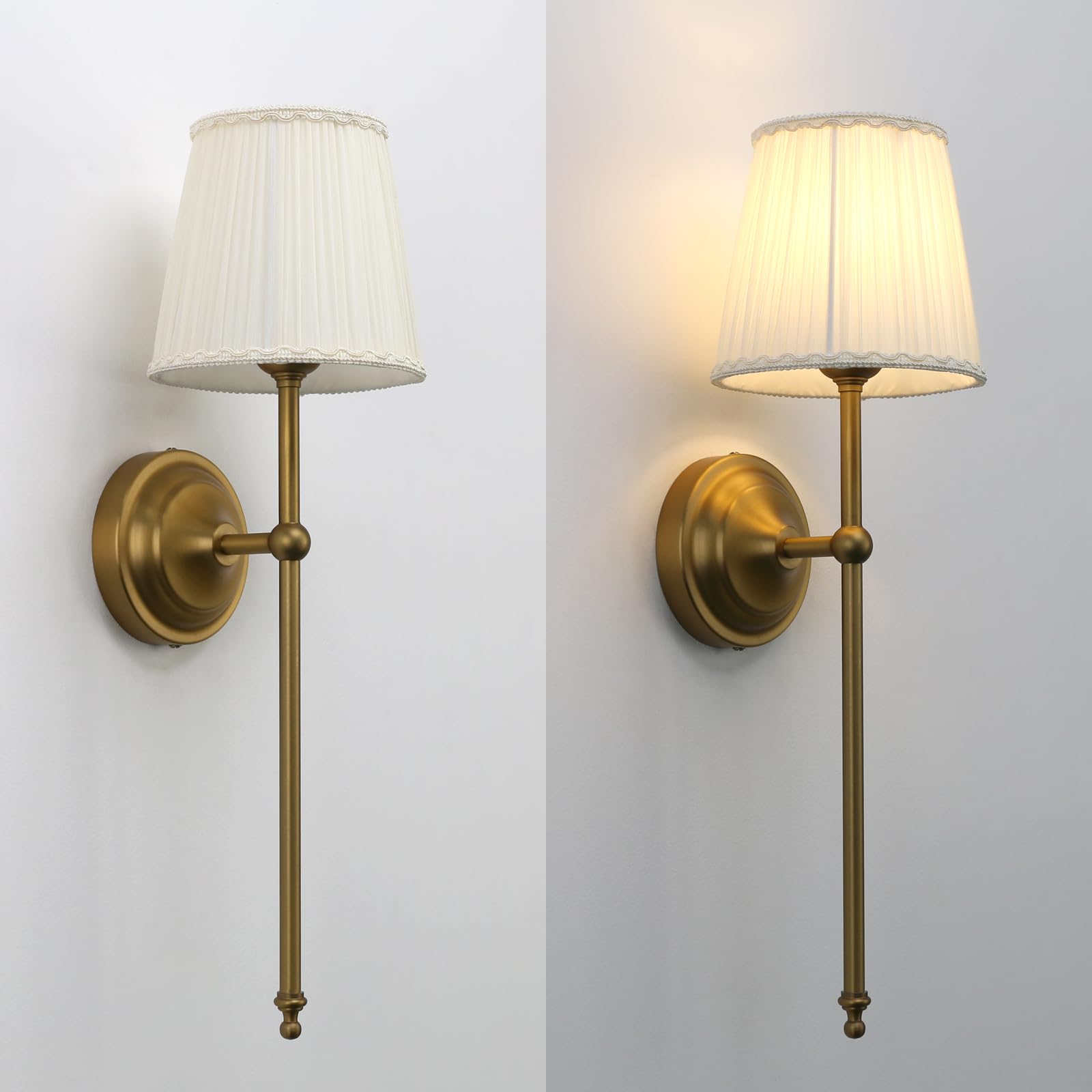 Wall Sconce Lighting Pleated Beige White Gauze Fabric Boho Decor Industrial Vintage Bedside Nightstand Light Wall Mounted Lamp — view 5