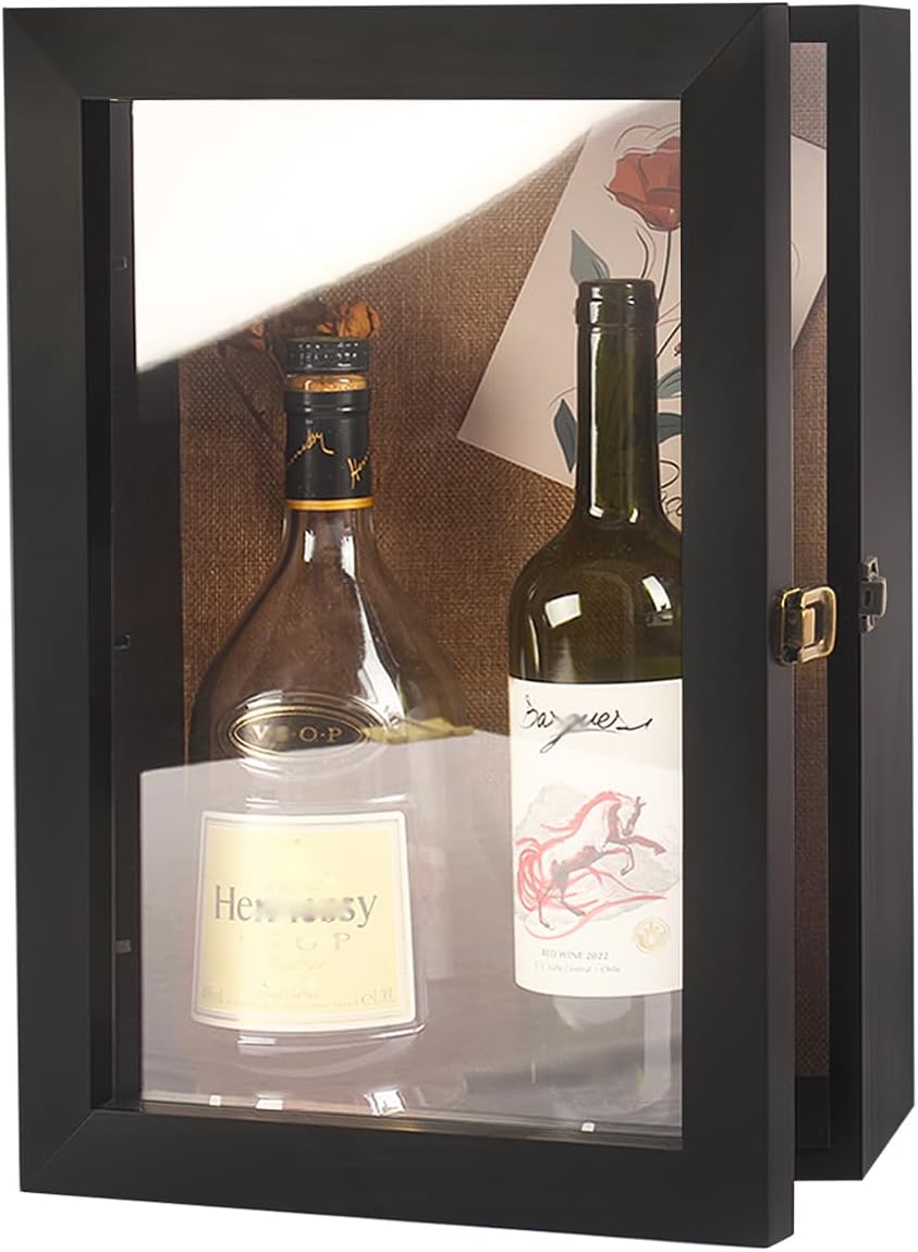 WANMEIZI 11”x16” Red Wine Bottle Display Case Wooden Deep