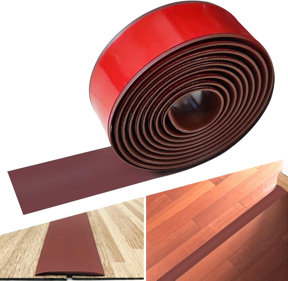 Floor Transition Strip Rubber Threshold Strip Floor Cover Strips Self Adhesive Vinyl Floor Flat Divider Strip Carpet to Tile Transition Strip Carpet Trim (6.56Feet, Brown)