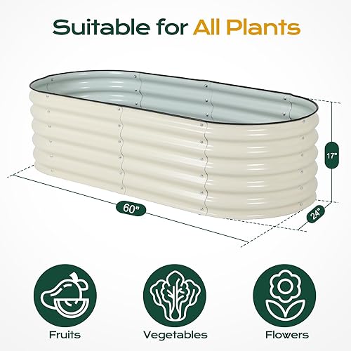 Miniatura 5 de Aoodor Kit de cama de jardín elevada ovalada galvanizada de 17 pulgadas de alto, 4 en 1, maceta grande de metal para exteriores, para verduras,