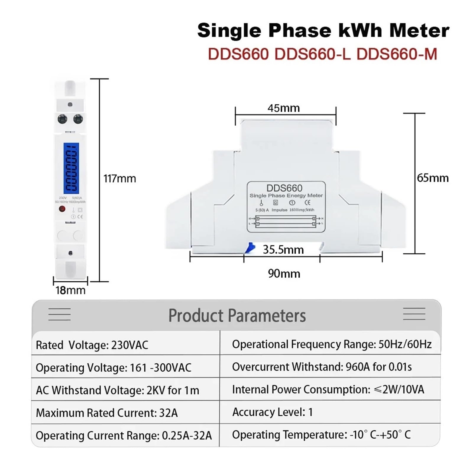 contatore Elettrico 18mm Monofase 1P Retroilluminazione Digitale Wattmetro Consumo di Potenza Contatore di Energia Analogico kWh AC 230V 50Hz Elettrico DIN Rail(DDS660-M,110V)