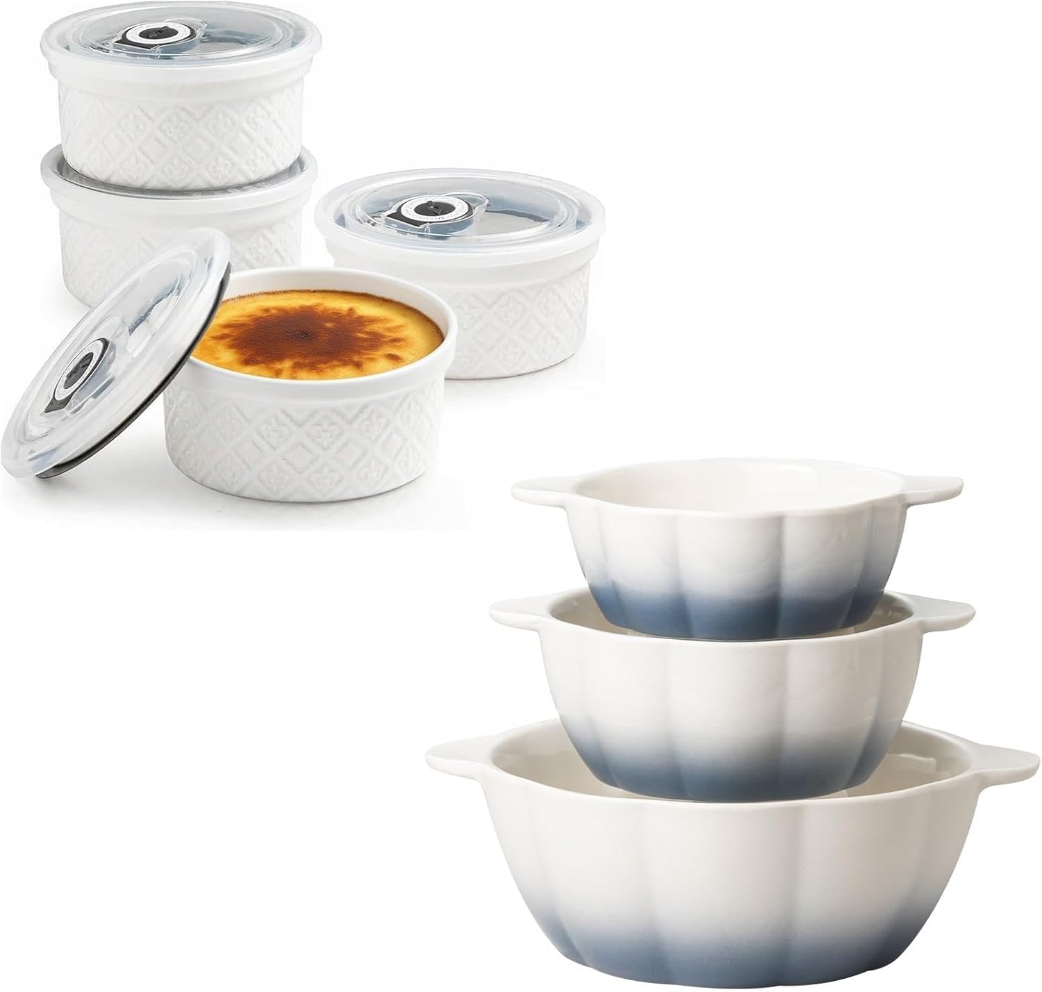 12 oz Ramekin Oven Safe, Creme Brulee Ramekins with Lids, 14/24/45 oz Mixing Bowls