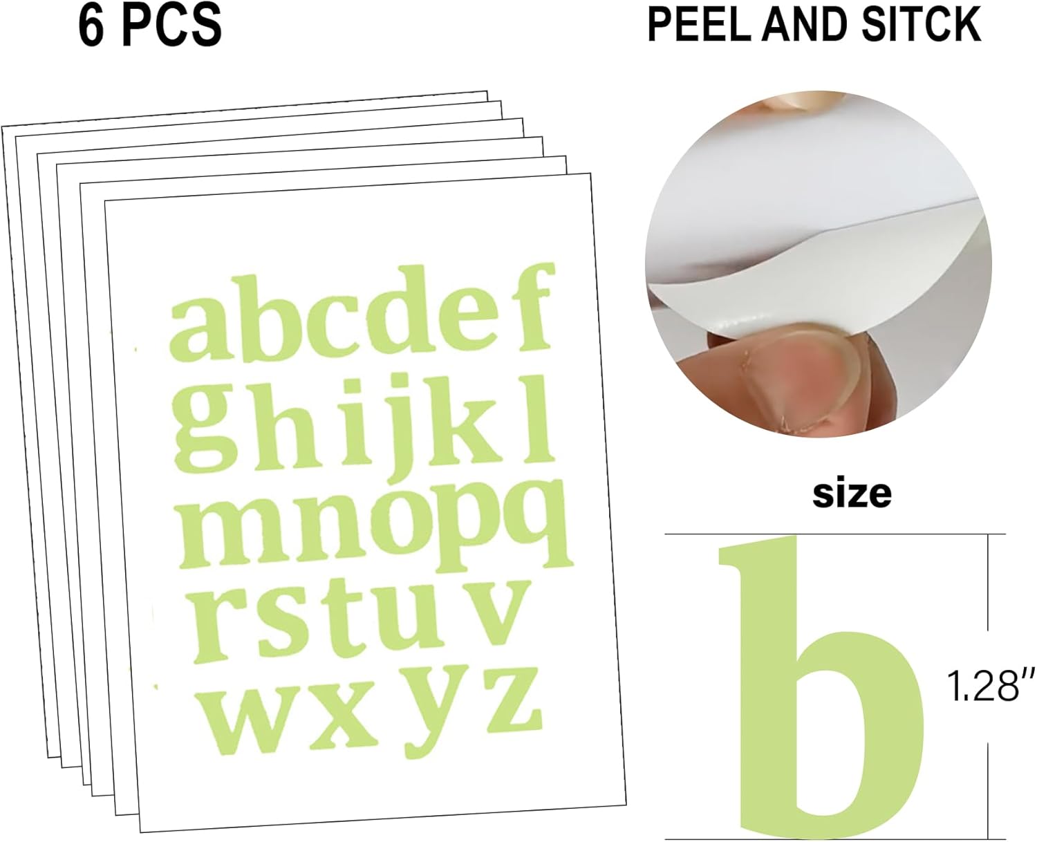 6 Sheets Mailbox Letter Stickers, Alphabet Decals for Custom House Address Names, Green Glow at Night Outdoor Vinyl Adhesive (Green(Lowercase letter), 1.28 inch)