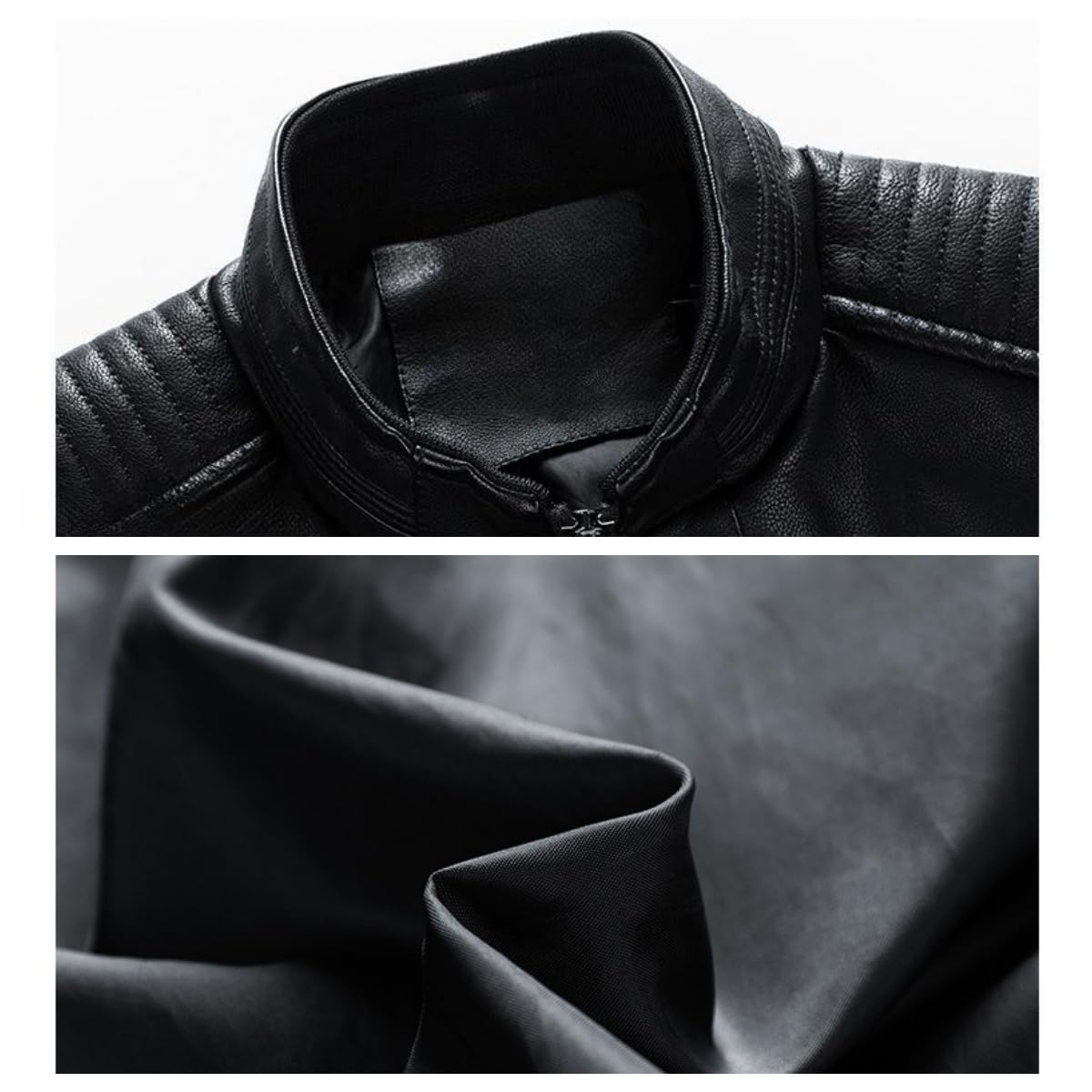 Cazadora Cuero Hombre Chaqueta De Piel Sintética para Hombre con Cremallera Tacto Suave Estilo Motero Abrigo De Cuero Estilo Motociclista Manga Larga Cuello Alto Cortavientos Ligero Abrigo