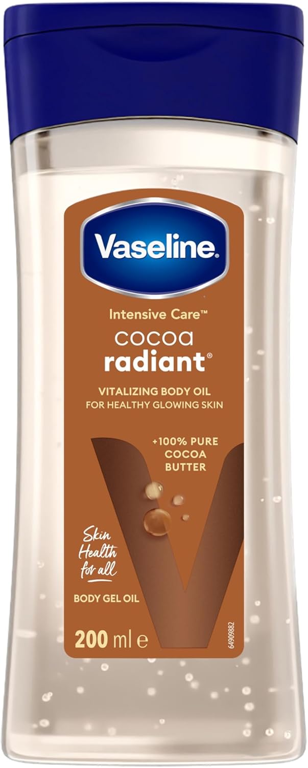Vaseline Intensive Care Cocoa Radiant pour une peau éclatante, huile corporelle pur beurre de cacao + huiles régénérantes, (1 x 200 ml)