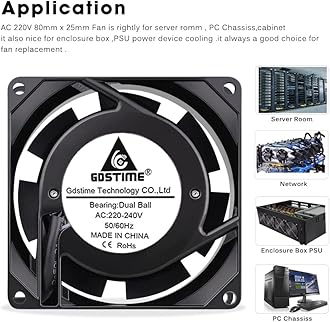 GDSTIME 220V Fan 80mm Cooling Fan 240V Fan 80 x 25mm AC Axial Cooling Fan Dual Ball Bearing Brushless Cooling Fan For Ventilation Exhaust Fan Replacement