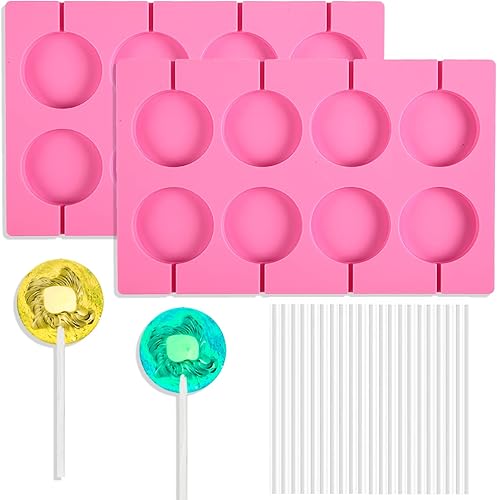 Moldes redondos de silicona de 2 x 8 pulgadas antiadherentes para caramelos duros de chocolate molde de silicona con 20 varillas para caramelos