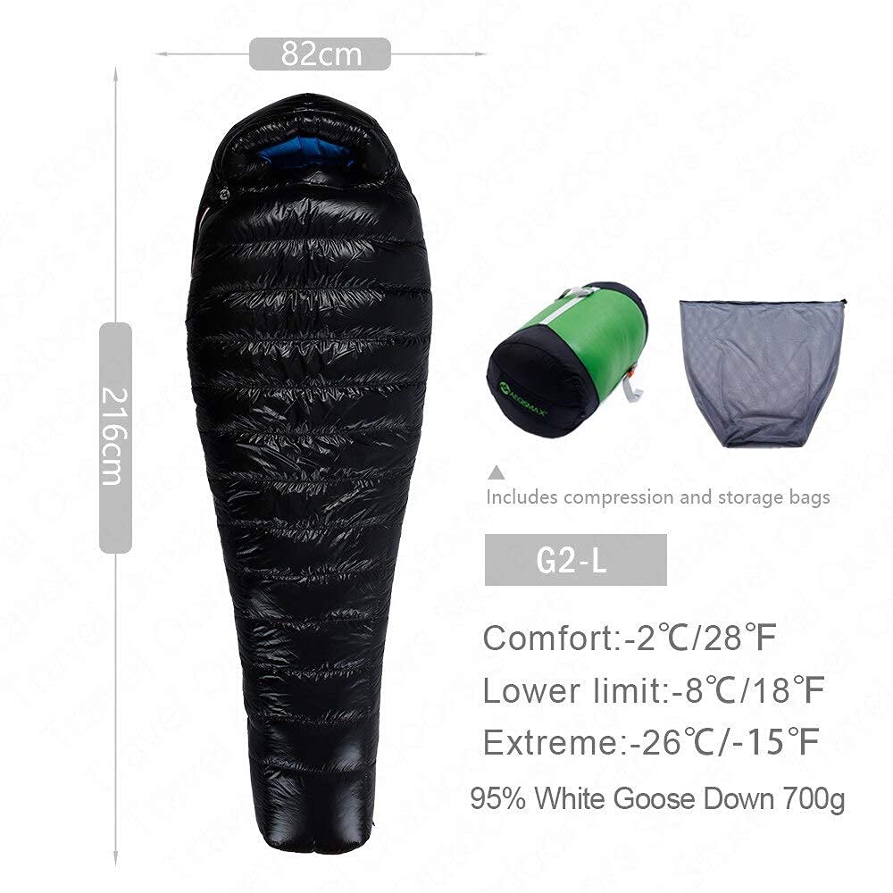 Śpiwór 95% puch gęsi Śpiwór 15D Nylon Wodoodporny Fp800 Ciepły komfort Outdoor Camping (G2)