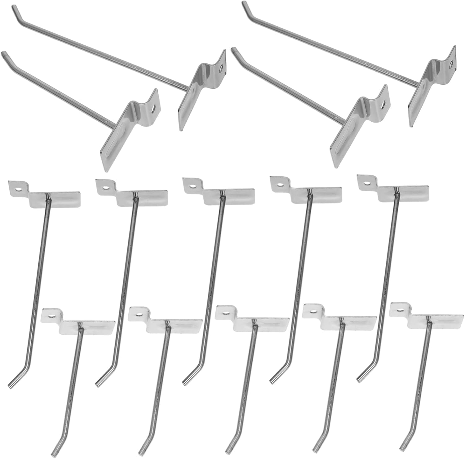 50pcs Wall Hooks for Pegboard and Display Heavy Duty Hangers for Garage Retail and Tool Storage Lengths Silver Finish Versatile Utility Hooks