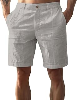 Mens Linen Shorts Elastic Waist Shorts Casual Summer Lightweight Cotton Linen Pants with Pockets
