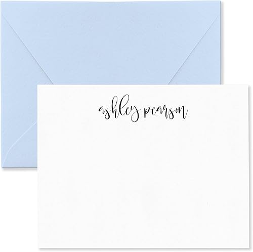 Miniatura 20 de Tarjetas de notas estacionarias personalizadas y sobres para mujeres con nombre en letra minúscula, elige colores de tinta y sobre