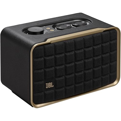 JBL Authentics 200 - Retro Style Smart Home Speaker with Built in Wi-Fi, Bluetooth and Voice Assistants, Alexa and Google Assistant, Multi-Room Playback, Automatic self tuning (Black/Gold)
