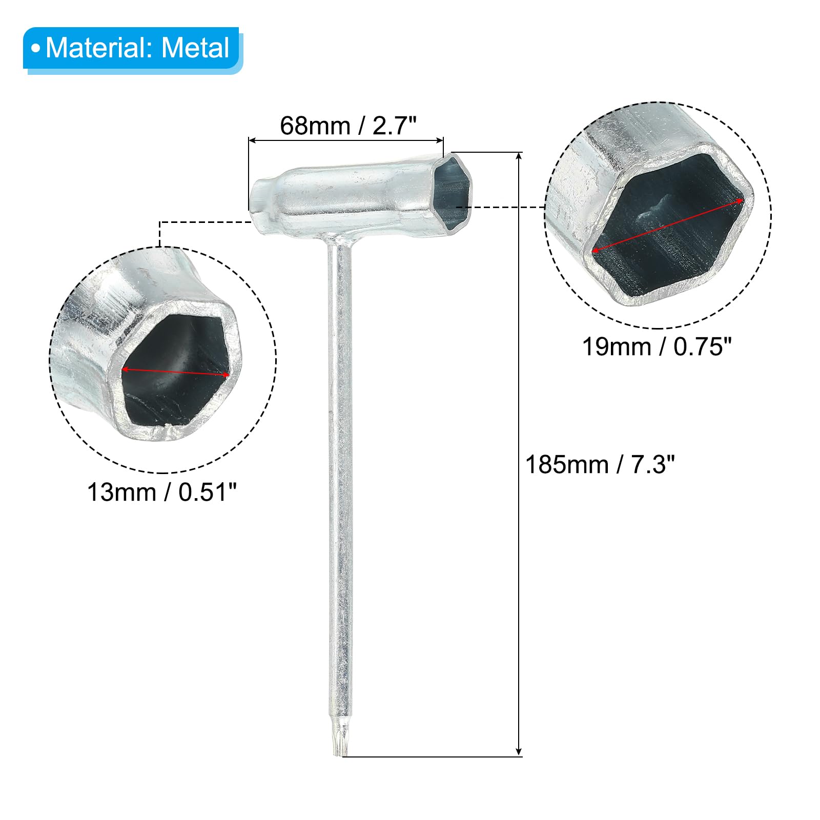 PATIKIL 13mm/19mm Chainsaw Combination T-Wrench, 2 Pcs, Silver - Image 2