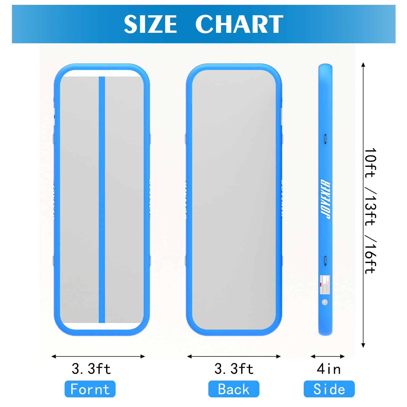 Inflatable Air Gymnastics Mat 6.6ft 10ft 13ft 16ft Tumbling Training Mat with Carry Bag Electric Pump For Home, Outdoor, Gym, Cheerleading, Yoga, Water Exercise