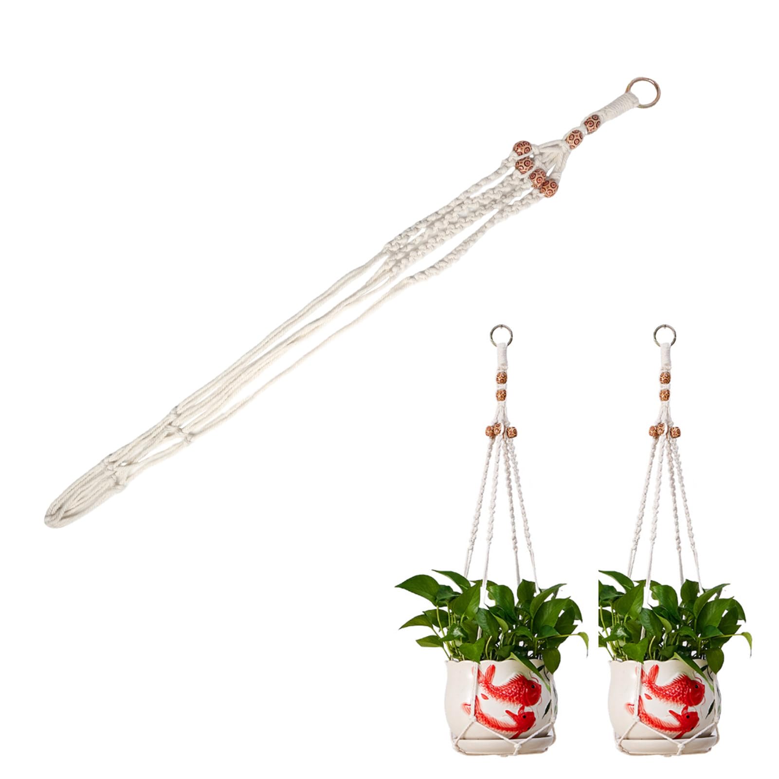 Colgante de Maceta de Cuerda de Algodón Estilo Bohemio para Decoración de Interiores y Exteriores, Ideal para Techos, Balcones y Terrazas, Resistente y Duradero, 85 cm de Largo