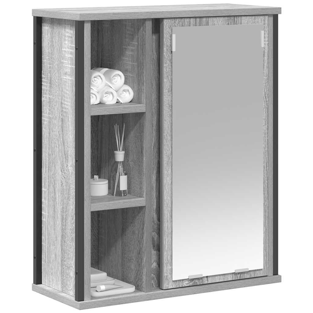 Armoire murale de salle de bain avec miroir gris Sonoma 50 x 21 x 60 cm avec espace de rangement et étagère pour salle de bain invités WC ordre et espace de rangement pratique