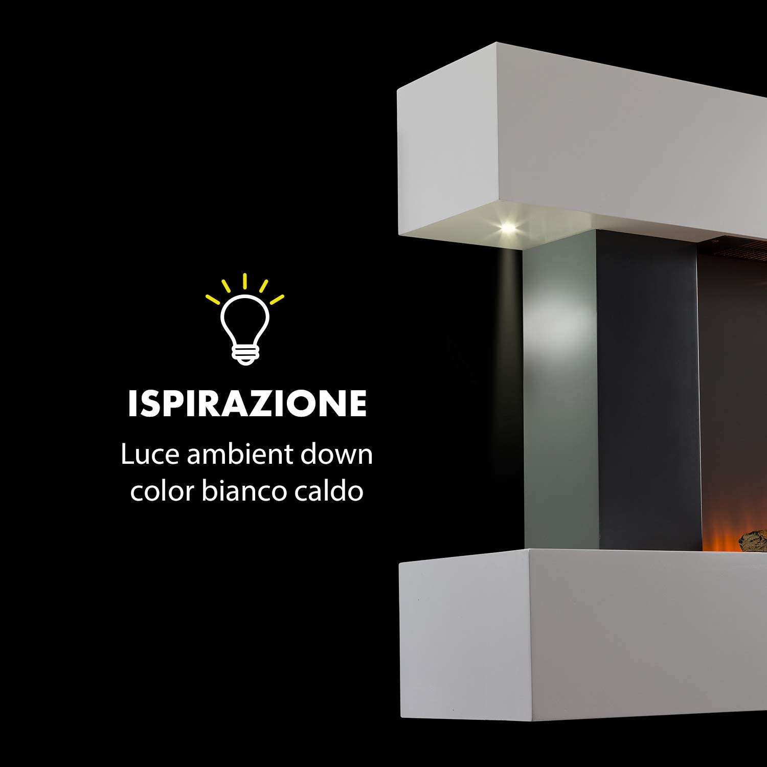 Klarstein Camino Elettrico Basso Consumo, Camino da Terra per Soggiorno, Elettrico da Parete, Caminetto 2000W, Finto Decorativo LED, Telecomando, Timer, Controllo Temperatura